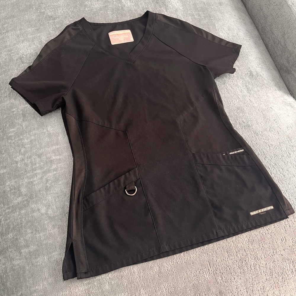 Black Scrub Top, Size XS, Skechers